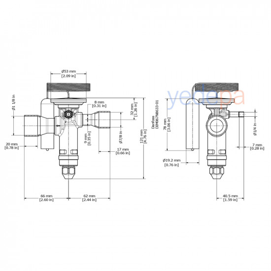Danfoss TGE ტრვ (ტერმორეგულირებადი ვენტილი) - R134a / R513A, გარე გათანაბრებით, დაბალანსებული პორტი, 7/8" x 1 1/8" სარჩილავი - 44 kW - არტიკული: 067N5163