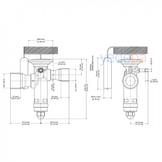 Danfoss TGE ტრვ (ტერმორეგულირებადი ვენტილი) - R134a / R513A, გარე გათანაბრებით, დაბალანსებული პორტით, 1 1/8" x 1 3/8" სარჩილავი - 87 kW - არტიკული: 067N5169