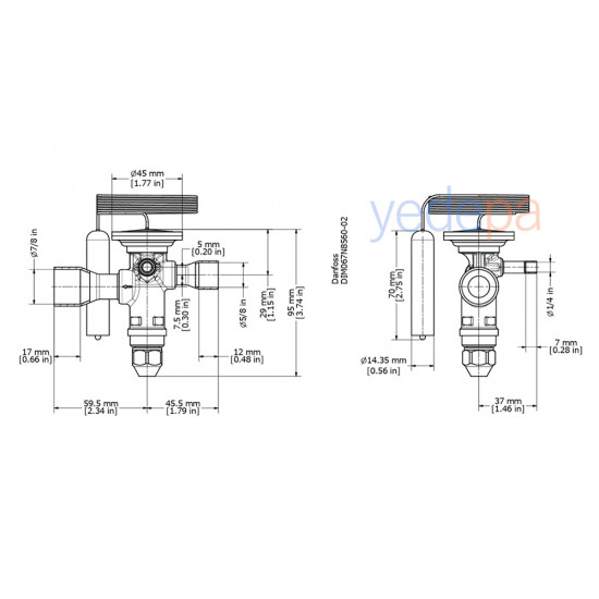 Danfoss TGE Thermostatic Expansion Valve - R404A / R507A, Externally Equalised, Balanced Port, 5/8" x 7/8" Solder - 26 kW - Part No: 067N6154