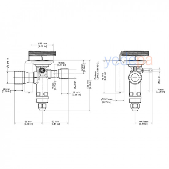 Danfoss TGE ტრვ (ტერმორეგულირებადი ვენტილი) - R404A / R507A, გარე გათანაბრებით, დაბალანსებული პორტით, 7/8" x 1 1/8" სარჩილავი - 45 kW - არტიკული: 067N6162