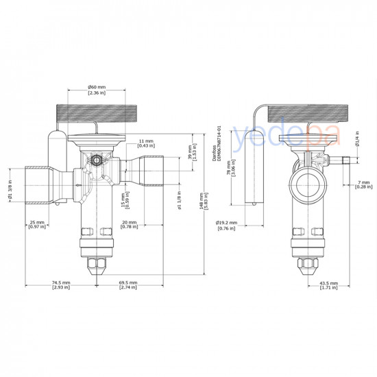 Danfoss TGE ტრვ (ტერმორეგულირებადი ვენტილი) - R410A, გარე გათანაბრებით, დაბალანსებული პორტი, 1 1/8" x 1 3/8" სარჩილავი მიერთება - 161 kW - არტიკული: 067N9219