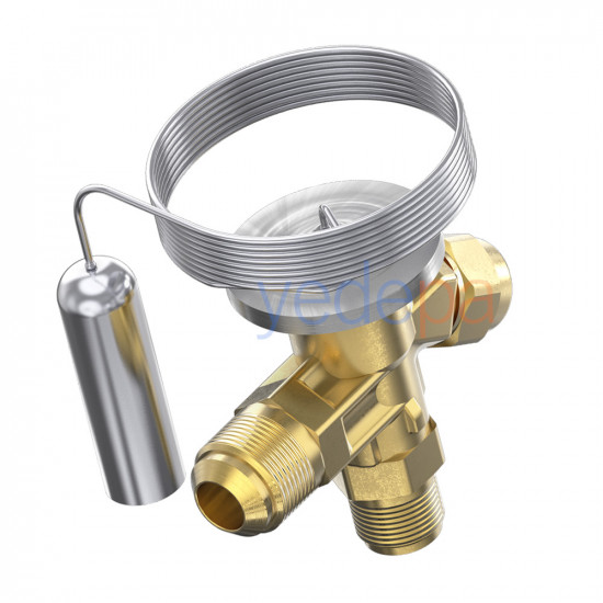 Danfoss 068Z3206 T2 ტრვ (ტერმორეგულირებადი ვენტილი) - R22/R407C, 3/8" შესასვლელი - 1/2" გამოსასვლელი, გაიკიანი მიერთებით