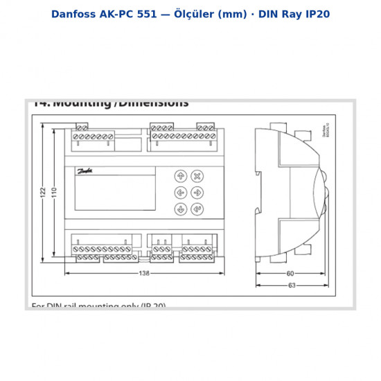 Danfoss AK-PC 551 Pack Controller (080G0281) | 230V | LCD Display | 2 SSR (PWM) | Modbus | Compressor & Condenser Capacity Control