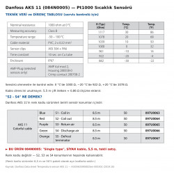Danfoss AKS 11 Pt1000 ტემპერატურის დატჩიკი (084N0005) – 5,5 მ კაბელი, −50 … +100 °C, IP67