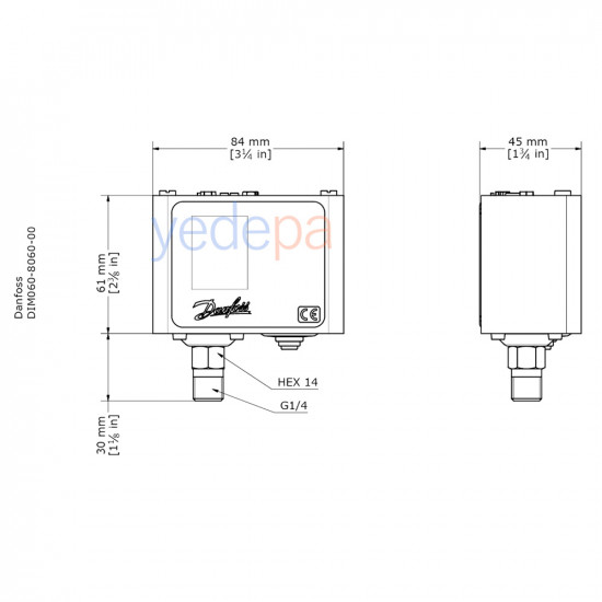 Danfoss KP36 Pressure Switch 060-110866 – SPDT, 2 - 14 bar, Automatic Reset, IP30
