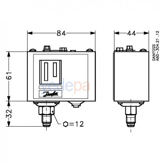 Danfoss KP5 პრესოსტატი (წნევის რელე) 060-117366 – SPDT, 8 - 32 bar, ხელით გადატვირთვა, IP30