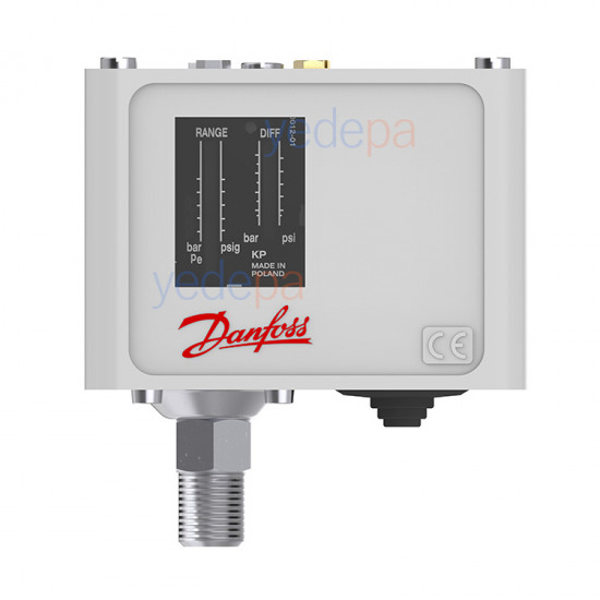 Danfoss KP5 პრესოსტატი (წნევის რელე) 060-117366 – SPDT, 8 - 32 bar, ხელით გადატვირთვა, IP30