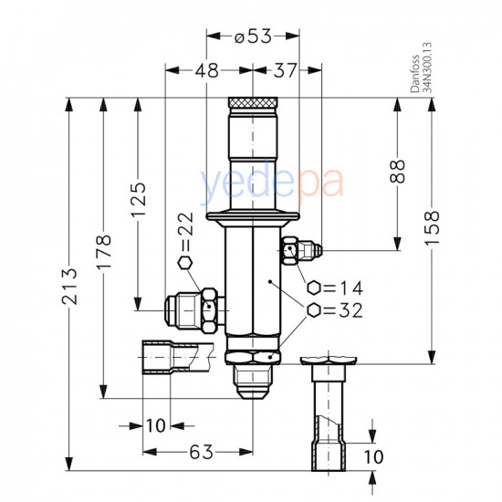 Danfoss CPCE 12 Hot Gas Bypass Regulator – 1/2" ODF, Pilot Operated, 0-6 bar Setting Range