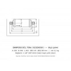 Danfoss DCL 759s ჰერმეტული ფილტრ-ოსუშიტელი (023Z4550) – 1 1/8" ODF სარჩილავი, 75 cu.in.