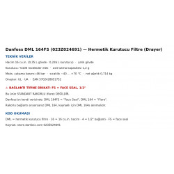 Danfoss DML 164FS Filter Drier (023Z024691), 16 cu.in., 1/2" Face Seal Connection