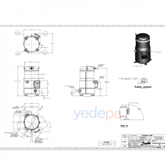 Danfoss DSH090A4ALD 120H1511 Scroll Compressor | 7.5 HP | 68,402 BTU/h (20,048 W) | R410A | 3 Phase