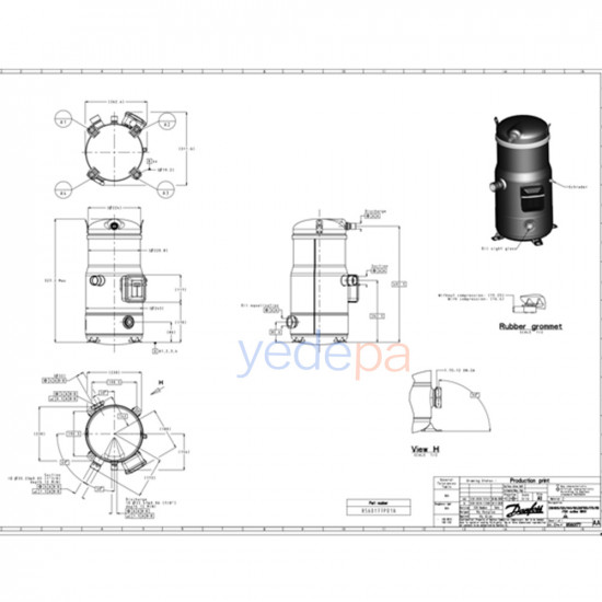Danfoss DSH120A4ALD 120H1531 Scroll Kompresör | 10 HP | 91.396 BTU/h (26.787 W) | R410A | 3 Faz