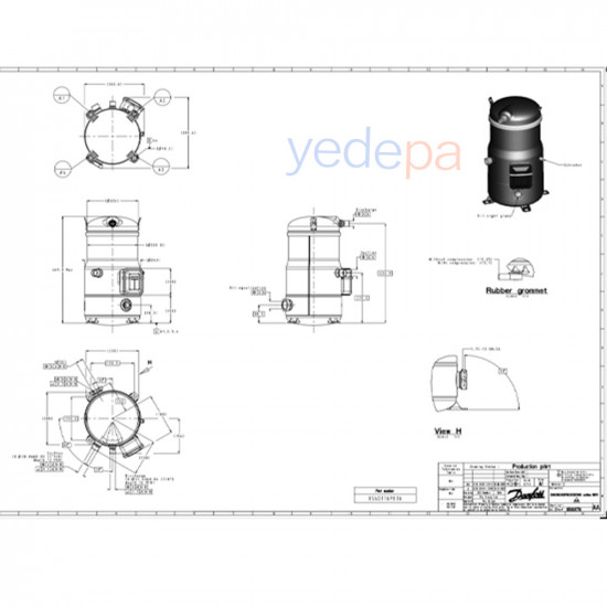 Danfoss DSH184A4ALD 120H1561 სპირალური კომპრესორი | 15 HP | 133.191 BTU/h (39.036 W) | R410A | სამფაზა