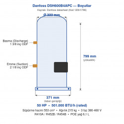 Danfoss DSH600B4APC 50 HP სპირალური კომპრესორი (439.698 BTU, R410A/R452B/R454B, სამფაზა 380-460V)