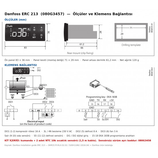 Danfoss ERC 213 Digital Thermostat Kit (080G3457) – 230V, 3 Relays, 2 x NTC 10k Sensors Included