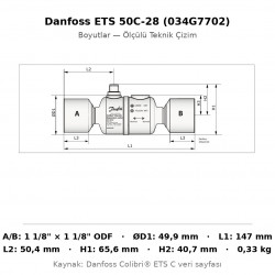 Danfoss ETS 50C-28 ელექტრონული ტრვ (034G7702) | 28 mm (1 1/8") ODF | ~200 kW R404A | R410A/R404A/R134a