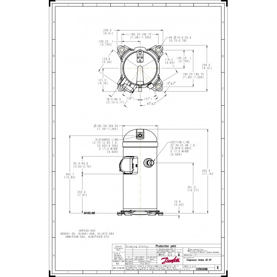 Danfoss HLJ072T4LC6 სპირალური კომპრესორი | 6 HP | გაგრილების სიმძლავრე 60.886 BTU/h | R410A-თან თავსებადი | 121L1396