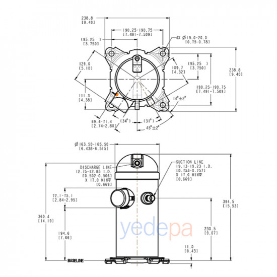 Danfoss HRH036U4LP6 Scroll Compressor | 3 HP | 30,095 BTU/h Cooling Capacity | R410A Compatible | 121L1201