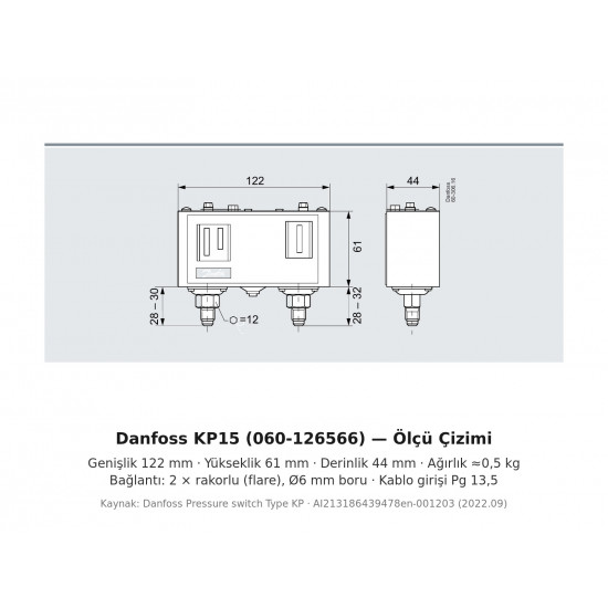 Danfoss KP15 Dual Pressure Switch (060-126566) – Dual Sided, Automatic Reset, SPDT + LP/HP Signal