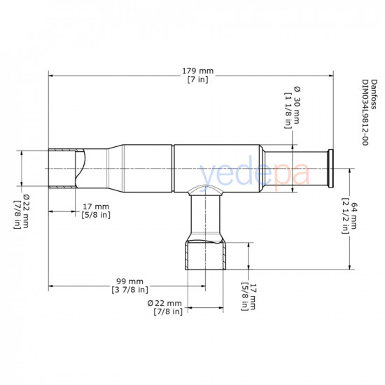 Danfoss KVC 22 Hot Gas Bypass Regulator – 7/8" ODF Solder Connection, 0.2-6 bar Setting Range