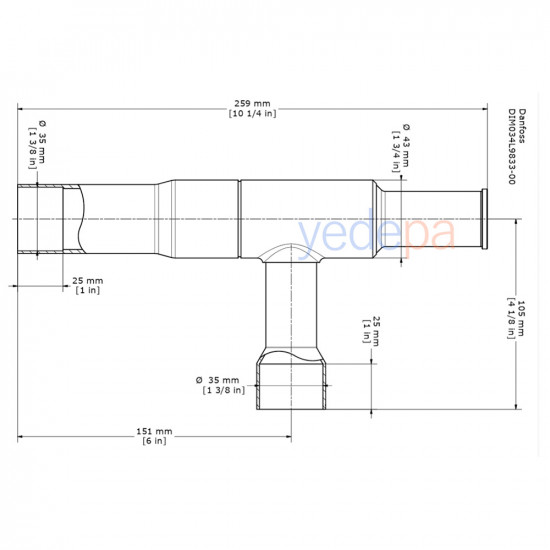 Danfoss KVL 35 კარტერის წნევის რეგულატორი – 1 3/8" ODF, 8 m³/h, 18 bar, 0.2-6 bar რეგულირების დიაპაზონი