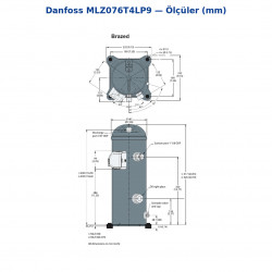 Danfoss MLZ076T4LP9 სპირალური კომპრესორი (121L8654) | 10 HP | 29.177 W (99.610 BTU/h) გაგრილების სიმძლავრით | R404A / R448A / R449A / R452A | სამფაზა 380-415V