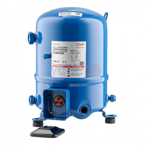 Danfoss MTZ032-4VI ჰერმეტული პორშნევოი კომპრესორი (MTZ32JF4BVE) - 53.86 cm³ მუშა მოცულობა, 2 2/3 HP, 8.073 W, 380V, R134a/R404A/R407C