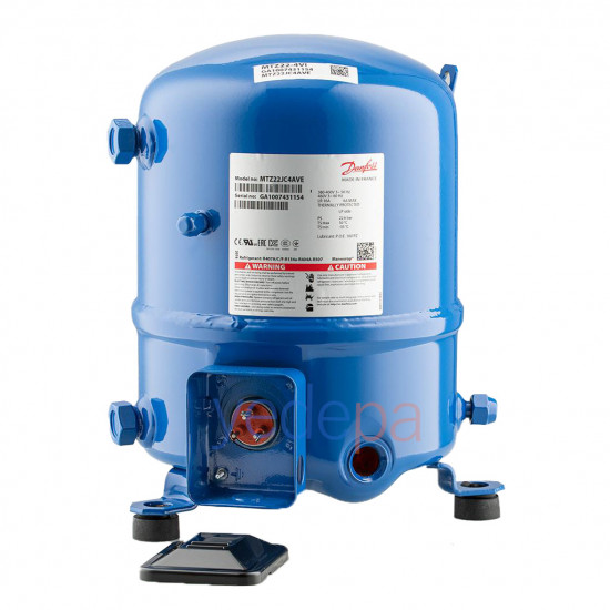Danfoss MTZ22JC4 Hermetic Reciprocating Compressor (MTZ22-4VI) - 38.12 cm³ Displacement, 2 HP, 5,577 W, 380V, R134a/R404A/R407C