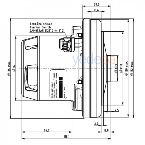 Domel 440.3.606-7 მტვერსასრუტის მოტორი – 2100W, 240V