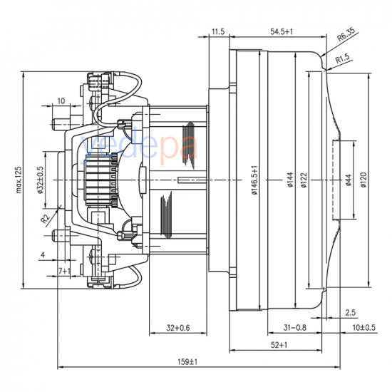 Domel 496.3.535-6 Vacuum Cleaner Motor 1000W Mkm Rb17