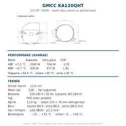 GMCC KA120QHT ჰერმეტული კომპრესორი – 1/2 HP, R290, 1.500 W / 5.118 BTU/h