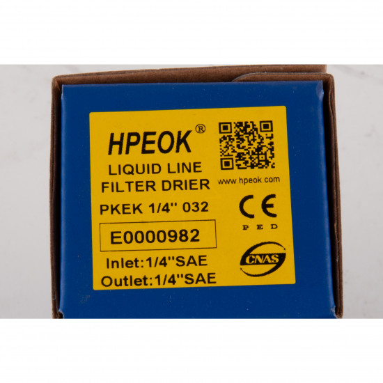 Hpeok PKEK-032 Liquid Line Filter Drier | 1/4 inch SAE Flare, Solid Core | R134a, R22, R407C, R404A, R507, R502 Compatible