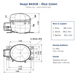 Huayi B43CB ჰერმეტული მაცივრის კომპრესორი – 1/12 HP, R600a, LBP 69 W