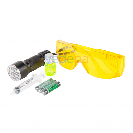 HVAC Leak Detection Kit - 21 LED UV Flashlight, UV Glasses, Fluorescent Leak Dye, Syringe