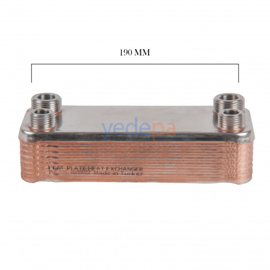 კატიოლის ფირფიტოვანი ტეპლოობმენნიკი - 190mm, 1/2-3/4 გარე რეზბიანი შტუცერით, 16 ფირფიტა - Alarko, Ferroli თავსებადი
