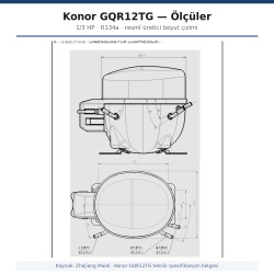 Konor GQR12TG ჰერმეტული კომპრესორი – 1/3 HP, R134a, 1.265 W / 4.316 BTU/h