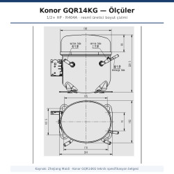 Konor GQR14KG ჰერმეტული კომპრესორი – 1/2+ HP, R404A, 2.196 W / 7.493 BTU/h