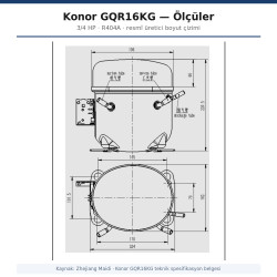 Konor GQR16KG ჰერმეტული კომპრესორი – 3/4 HP, R404A, 2.420 W / 8.257 BTU/h