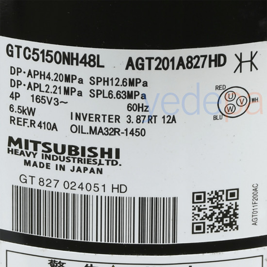 Mitsubishi GTC5150NH48L Inverter Scroll Compressor - AGT201A827HD