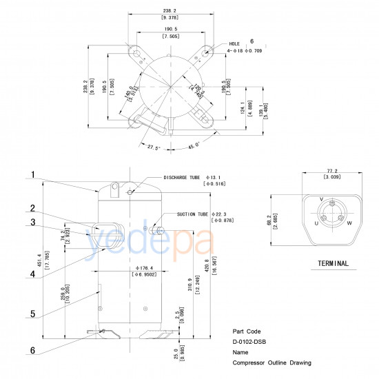 Panasonic C-SBN263H8A (CSBN 263 H8A) სპირალური კომპრესორი – 3,5 HP / 32.800 BTU, ვენტილების გარეშე