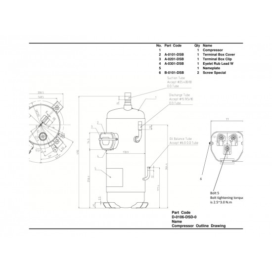 Panasonic C-SDVN453H0D DC ინვერტორული სპირალური კომპრესორი – 6,2 HP / 76.000 BTU, R410A, ბრუნების ფართო დიაპაზონით