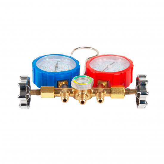 R410 / R22 / R134a / R404A Gaz Uyumlu Yandan Vanalı Klima Manifoldu Seti (90 cm Hortumlu)
