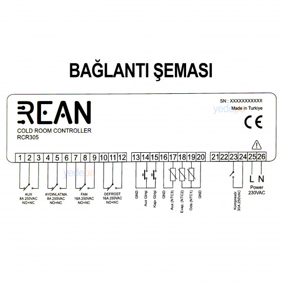Rean RCR305-230 Dual Sensor Panel-Mount Cold Room Digital Thermostat (NTC Sensor Included)