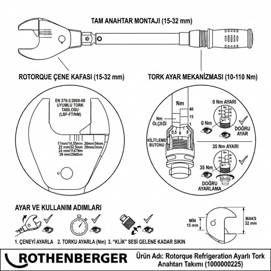 Rothenberger Rotorque Refrigeration Ayarlı Tork Anahtarı Seti