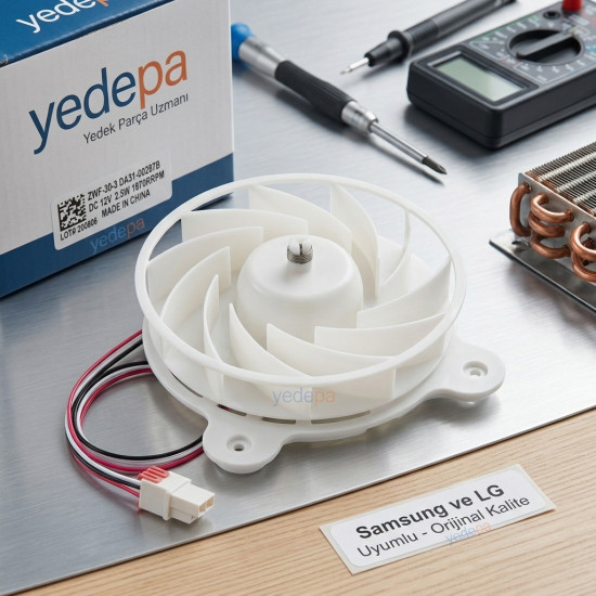 Samsung ve LG Uyumlu Buzdolabı Fan Motoru (DA31-00287B / ZWF-30-3) - DC 12V 2.5W 1870RPM