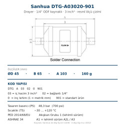 Sanhua DTG-A03020-901 Drayer (Kurutucu Filtre) – 1/4" ODF Kaynaklı, 3 inch³, 48,3 bar