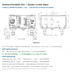 Sanhua PSV16AAL-S51 ორმაგი პრესოსტატი – LP −0,5~7 bar / HP 8~42 bar, ორივე მხარე ავტომატური რესეტით, 7/16" Flare