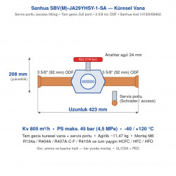 Sanhua SBV(M)-JA29YHSY-1-SA Ball Valve & Service Port – 3 5/8" ODF (92 mm) | Full Port | Kv 805 m³/h