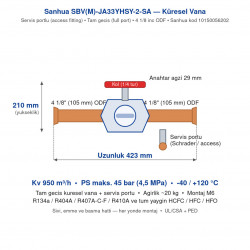 Sanhua SBV(M)-JA33YHSY-2-SA Ball Valve & Service Port – 4 1/8" ODF (105 mm) | Full Port | Kv 950 m³/h