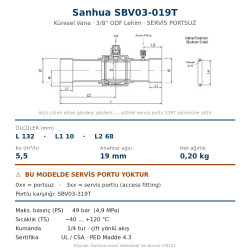 Sanhua SBV03-019T Ball Valve without Service Port – 3/8" ODF Solder, Kv 5.5, 49 bar